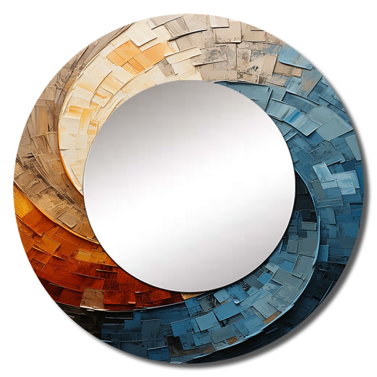 Designart "Collaged Spiral" Abstract Round Bathroom Mirror - Green Modern Round Wall Décor