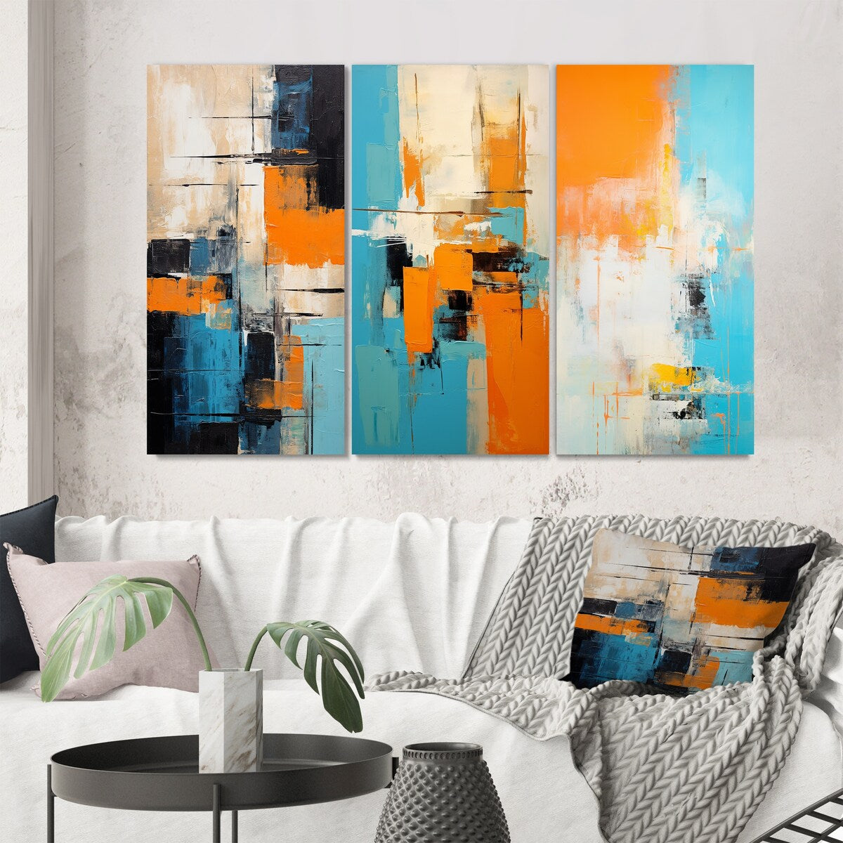 Designart "Colorfields Deconstructed Minimal Abstract I" Abstract Painting Wall Art Of 3 - Modern For Office Decor