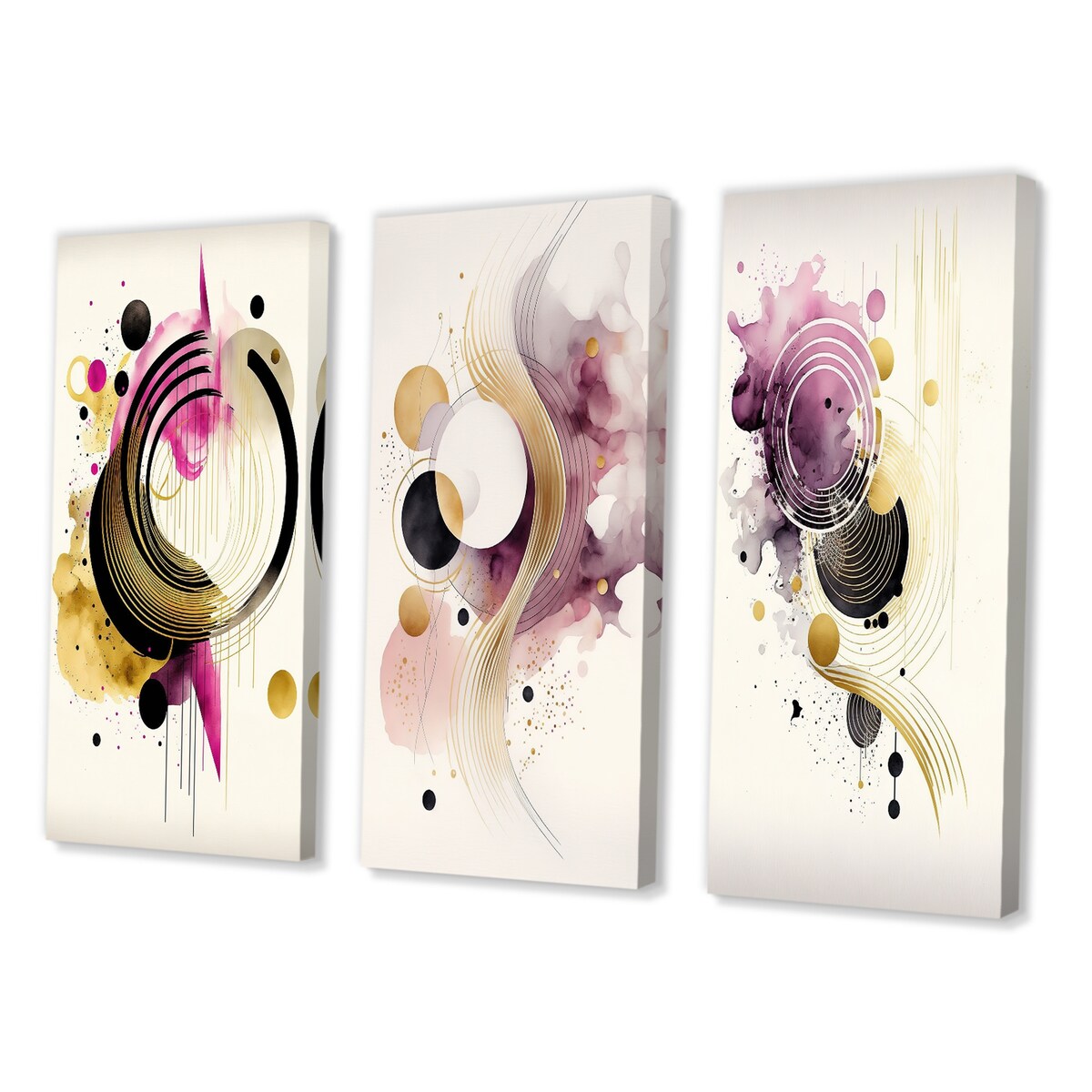 Designart "Colorful Circular Abstract III" Abstract Wall Art Set Of 3 - Modern Gallery Set For Office Decor