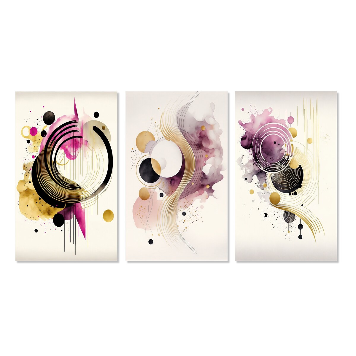 Designart "Colorful Circular Abstract III" Abstract Wall Art Set Of 3 - Modern Gallery Set For Office Decor