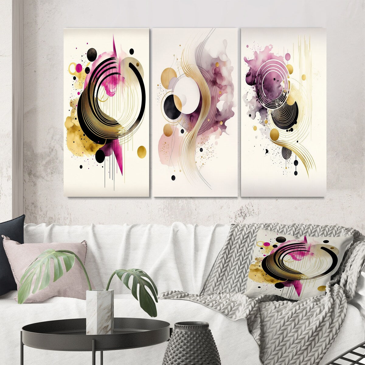 Designart "Colorful Circular Abstract III" Abstract Wall Art Set Of 3 - Modern Gallery Set For Office Decor