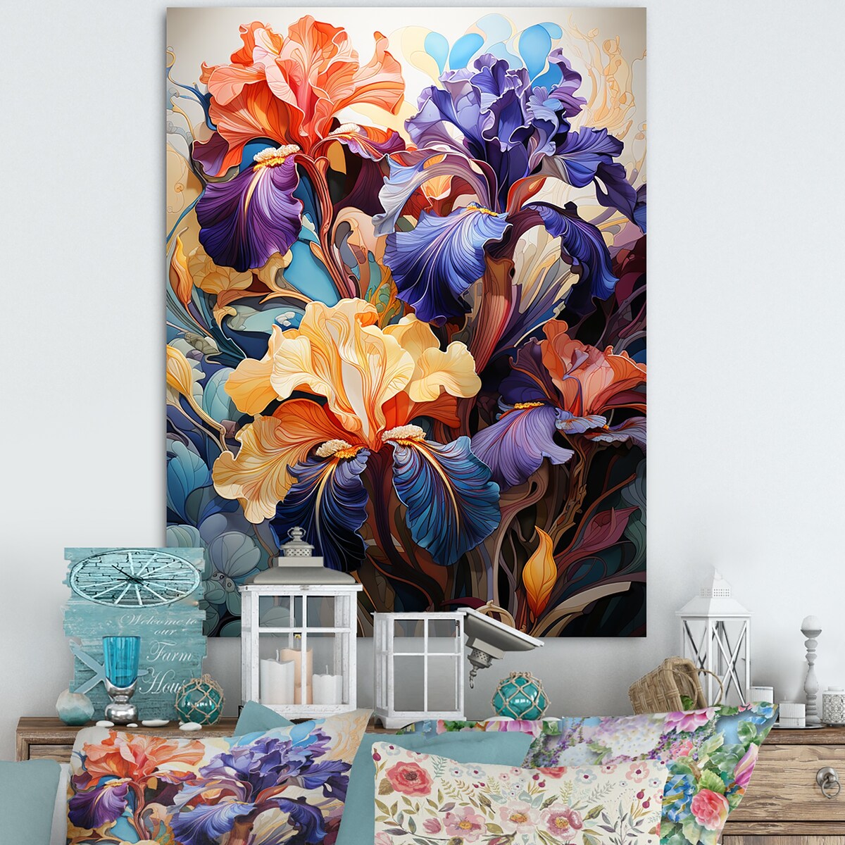 Designart "Colorful Irises With Their Distinctive Curves" Irises Wall Art