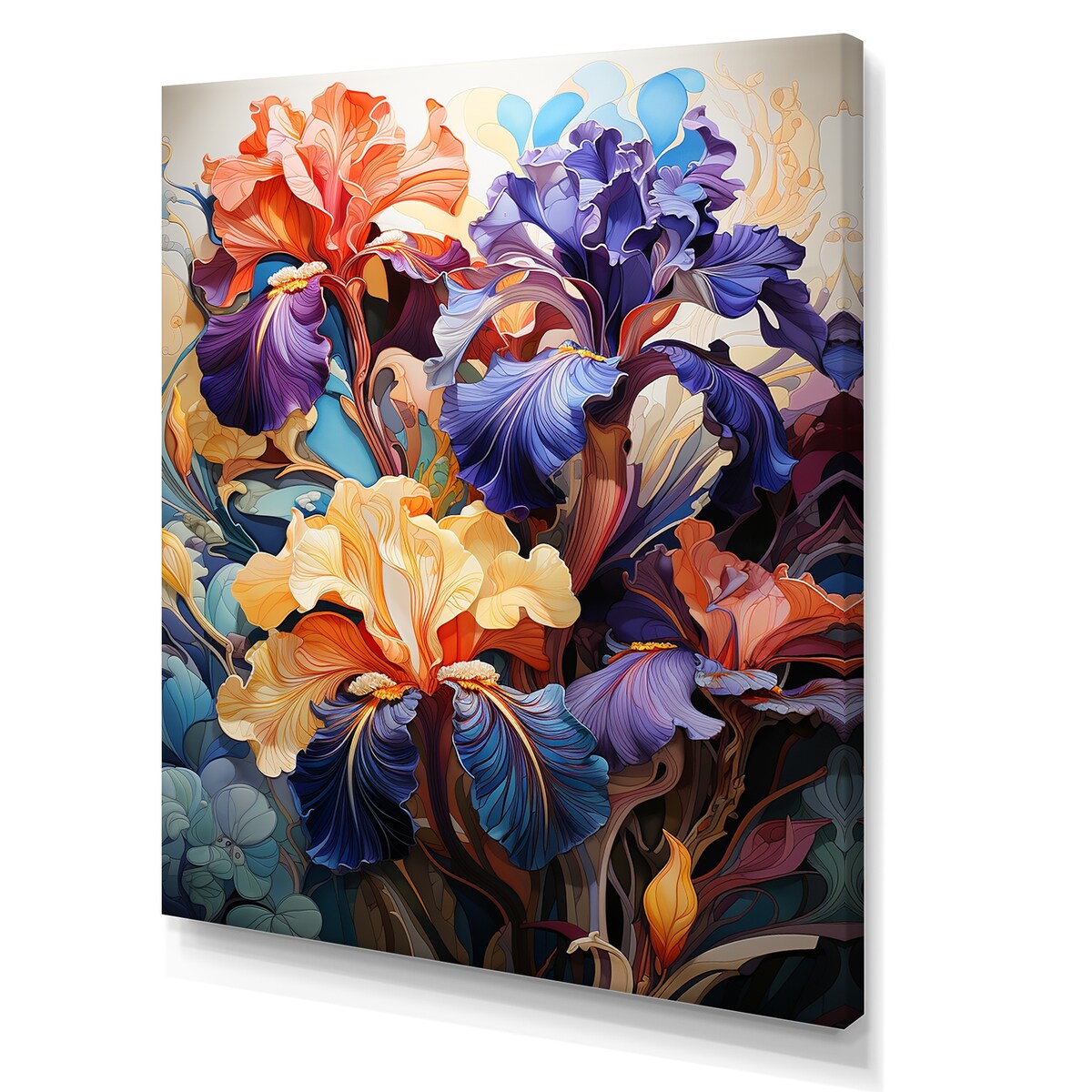 Designart "Colorful Irises With Their Distinctive Curves" Irises Wall Art