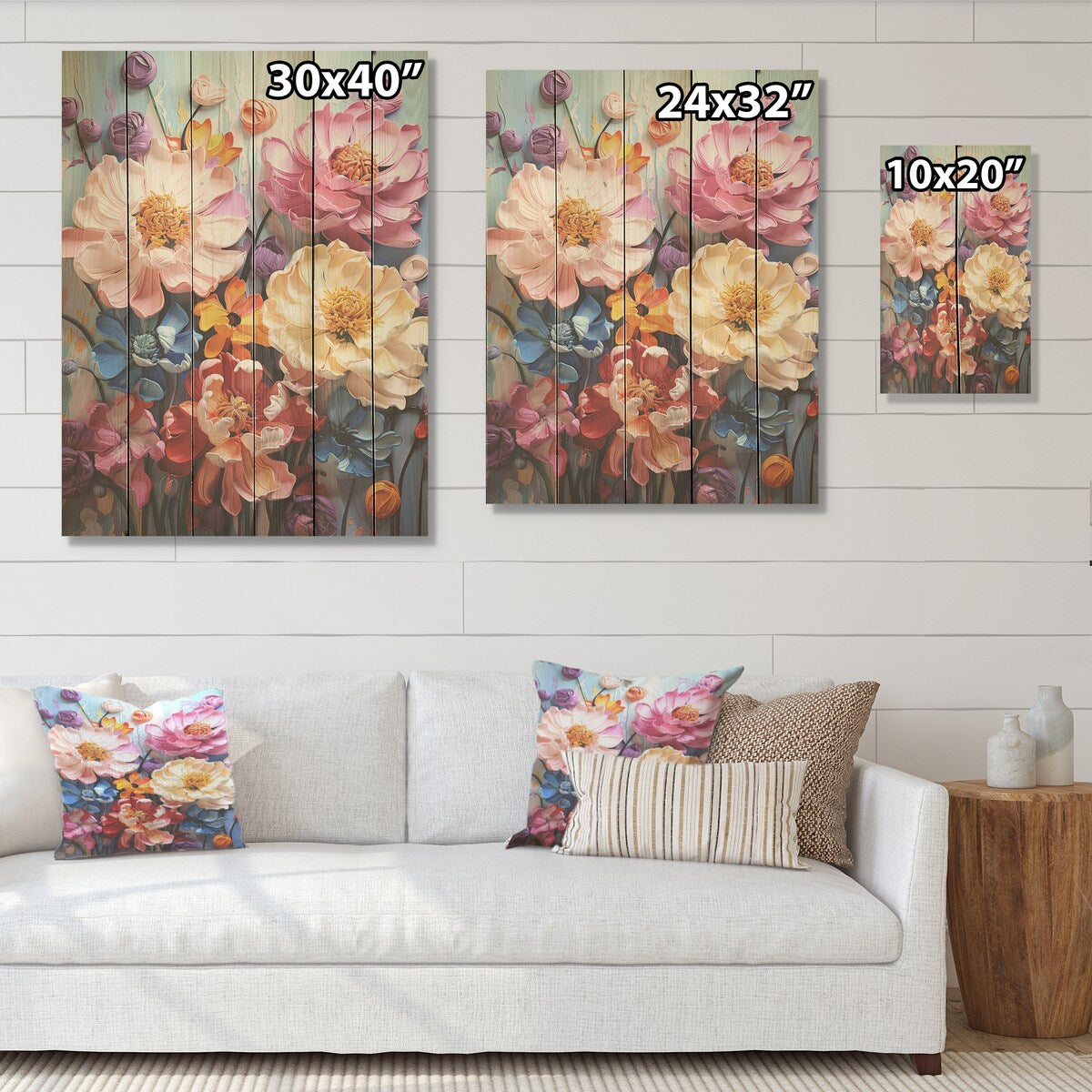 Designart "Colorful Peonies In Full Bloom" Peonies Wood Wall Decor - Traditional Wood Panel On Natural Pine Wood