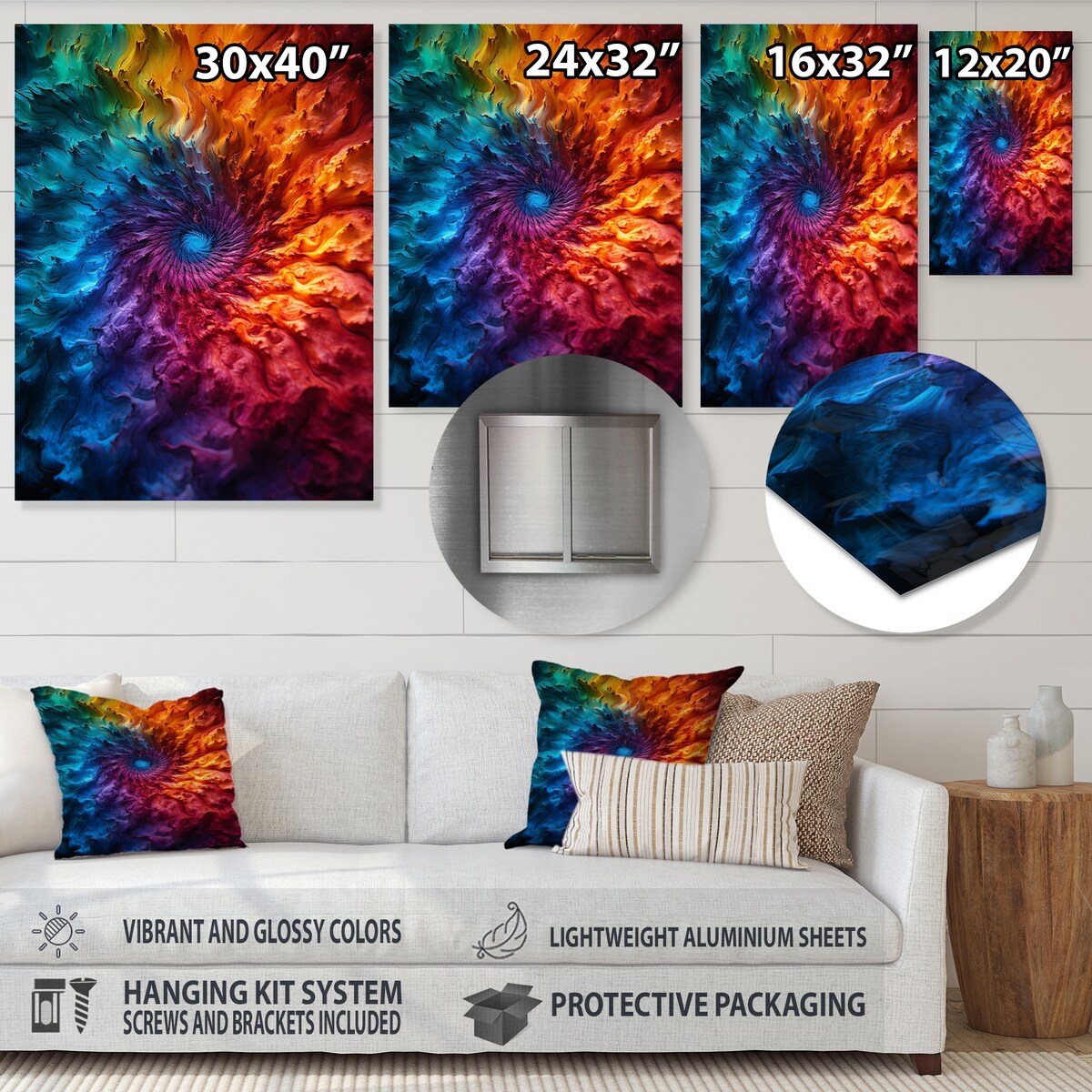 Designart "Colorful Space Fractal Spiral II" Fractal Metal Wall Art Print - Colorful Metal Art Modern Metal Art Work