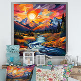 Designart "Colorful Sunset River Mountains Horizon I" Fruits Wall Decor Colorful Traditional Entryway Framed Wall Art