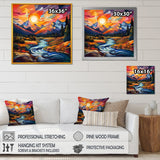 Designart "Colorful Sunset River Mountains Horizon I" Fruits Wall Decor Colorful Traditional Entryway Framed Wall Art