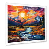 Designart "Colorful Sunset River Mountains Horizon I" Fruits Wall Decor Colorful Traditional Entryway Framed Wall Art