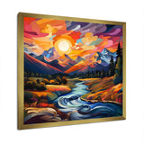 Designart "Colorful Sunset River Mountains Horizon I" Fruits Wall Decor Colorful Traditional Entryway Framed Wall Art