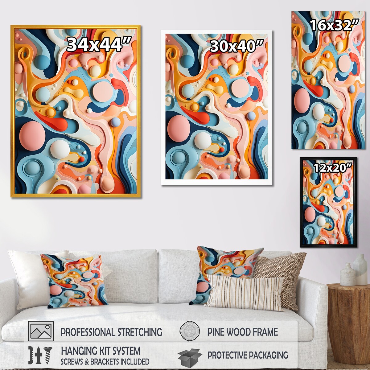Designart "Colorful Tidal Swirls Art II" Abstract Wall Art Print Multi - Modern Wall Art Décor For Bedroom