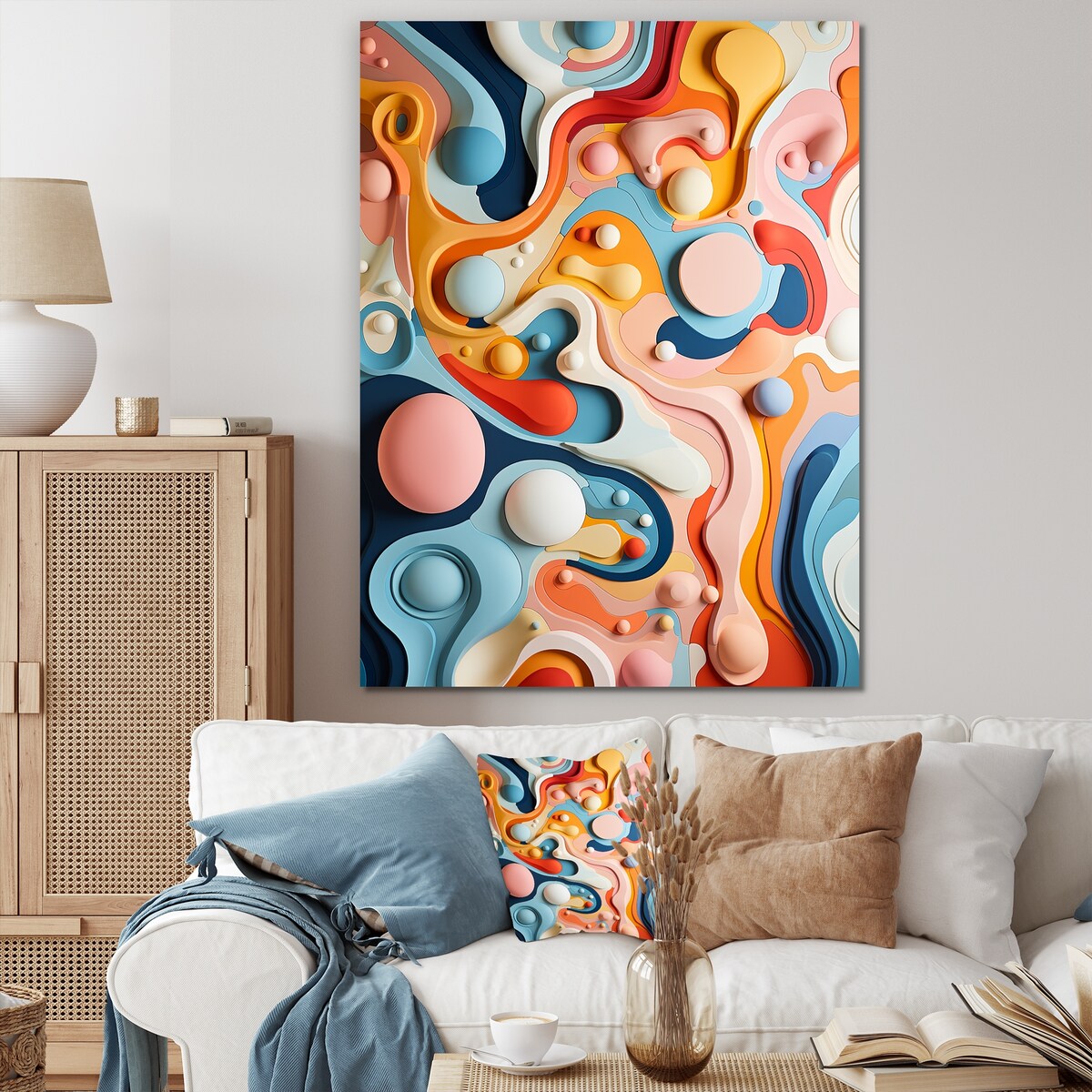 Designart "Colorful Tidal Swirls Art II" Abstract Wall Art Print Multi - Modern Wall Art Décor For Bedroom