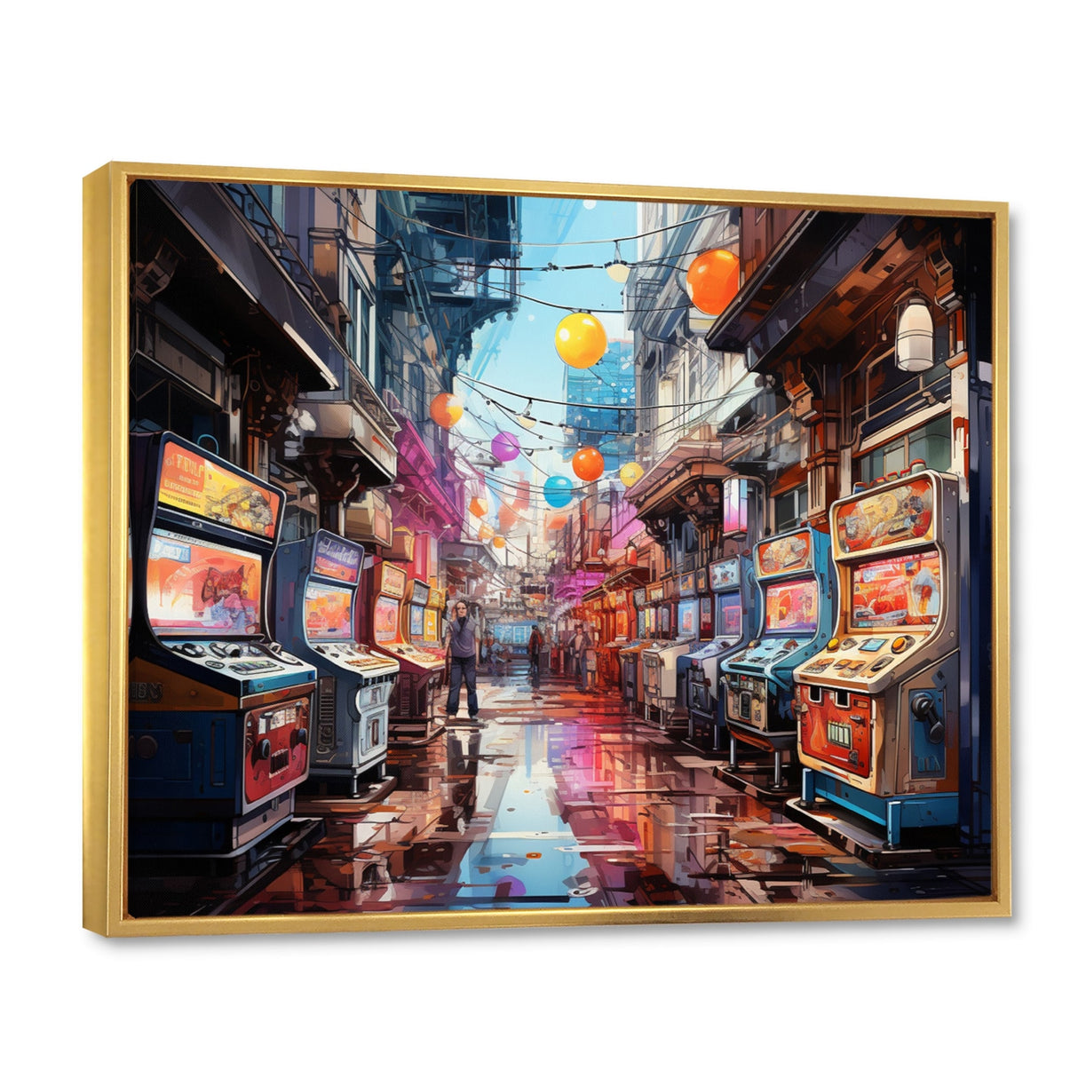 Designart "Colorful Video Game Arcade Dreams" Video Games Framed Wall Art Living Room