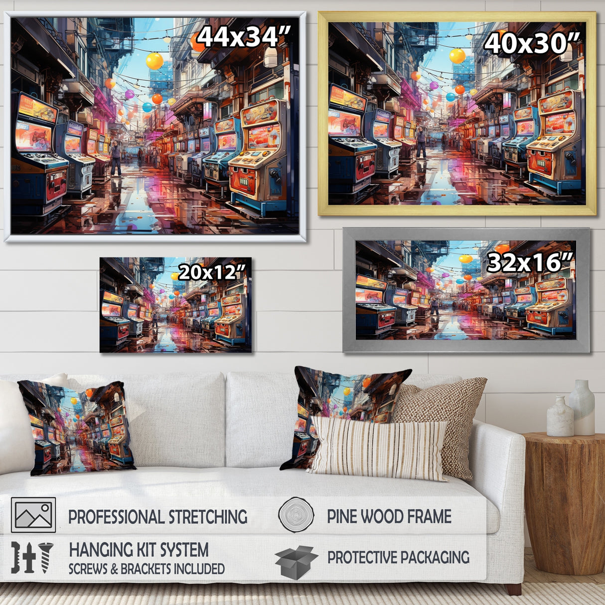 Designart "Colorful Video Game Arcade Dreams" Video Games Framed Wall Art Living Room