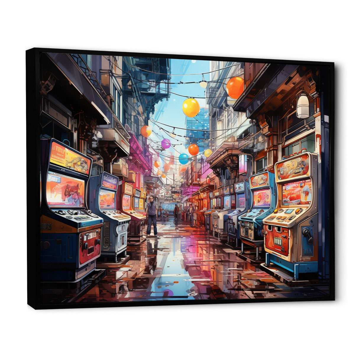 Designart "Colorful Video Game Arcade Dreams" Video Games Framed Wall Art Living Room