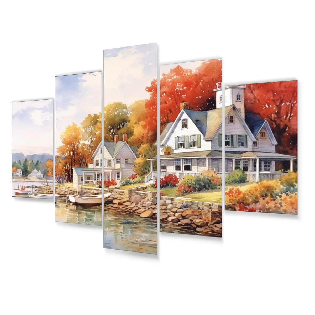 Designart "Connecticut'S Lake Village Charm I" Connecticut Metal Art Print Set