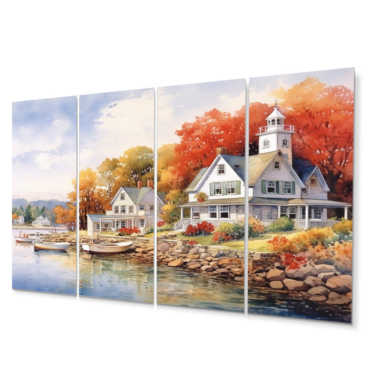 Designart "Connecticut'S Lake Village Charm I" Connecticut Metal Art Print Set
