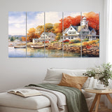 Designart "Connecticut'S Lake Village Charm I" Connecticut Metal Art Print Set