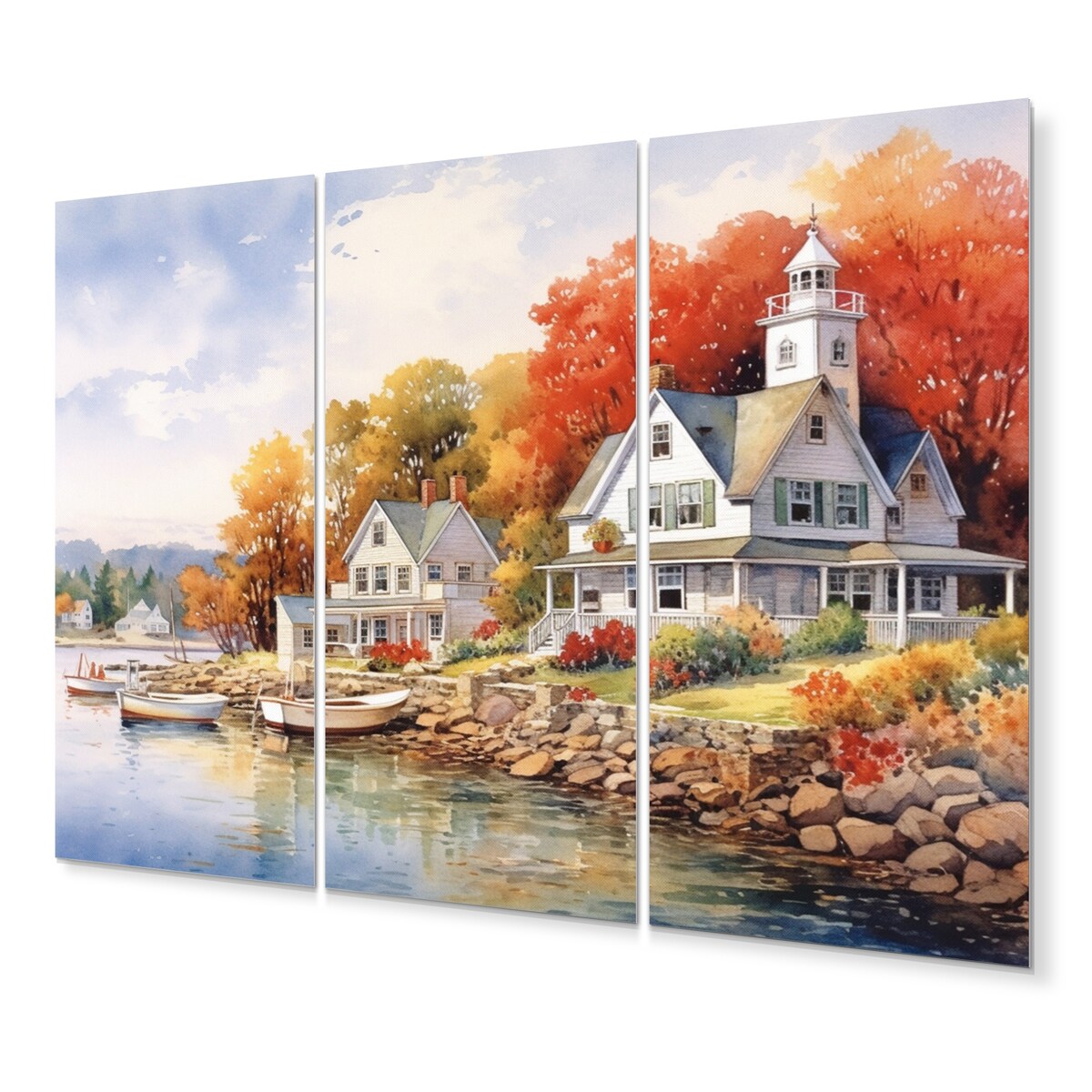 Designart "Connecticut'S Lake Village Charm I" Connecticut Metal Art Print Set