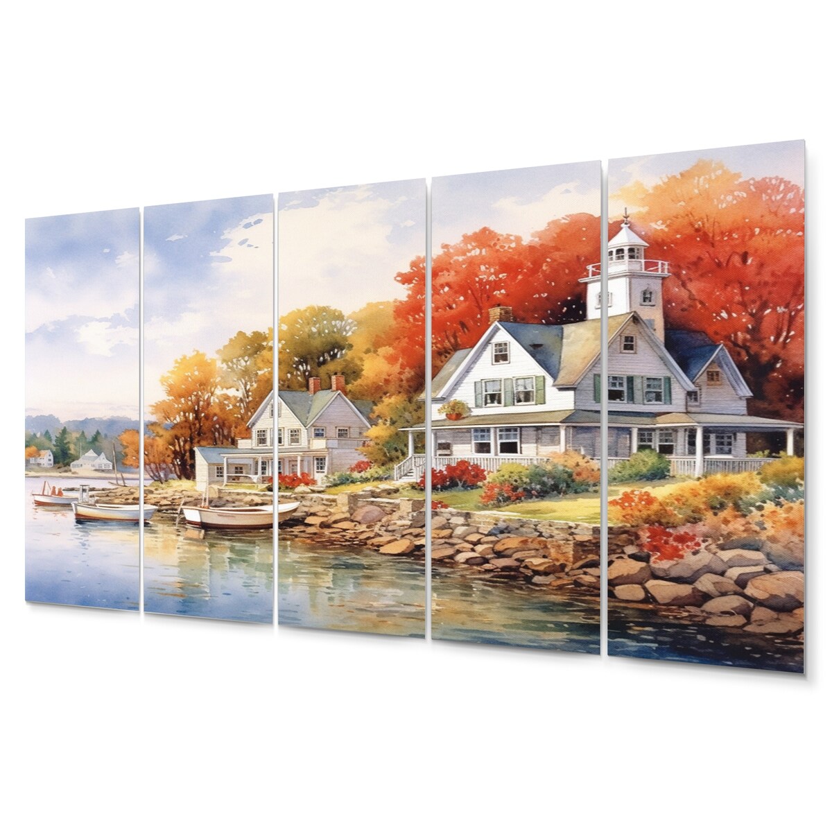Designart "Connecticut'S Lake Village Charm I" Connecticut Metal Art Print Set