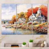 Designart "Connecticut'S Lake Village Charm I" Connecticut Metal Art Print Set