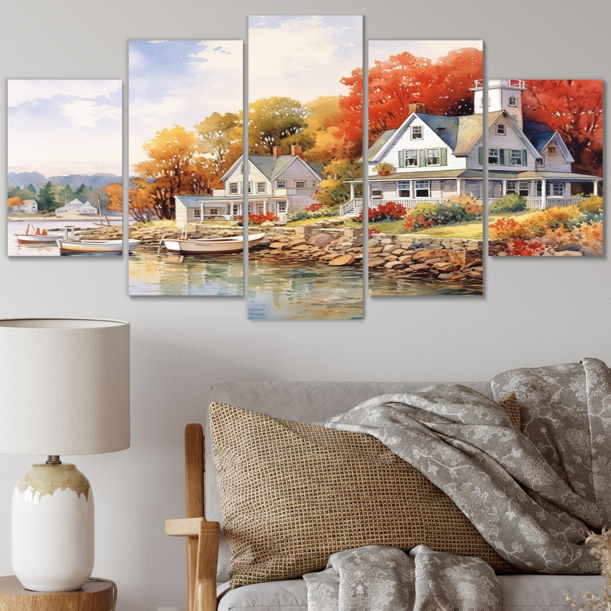 Designart "Connecticut'S Lake Village Charm I" Connecticut Metal Art Print Set