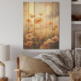 Designart "Copper Clouds Field Of Poppies" Poppies Wood Wall Decor - Traditional Brown Wood Panel On Natural Pine Wood