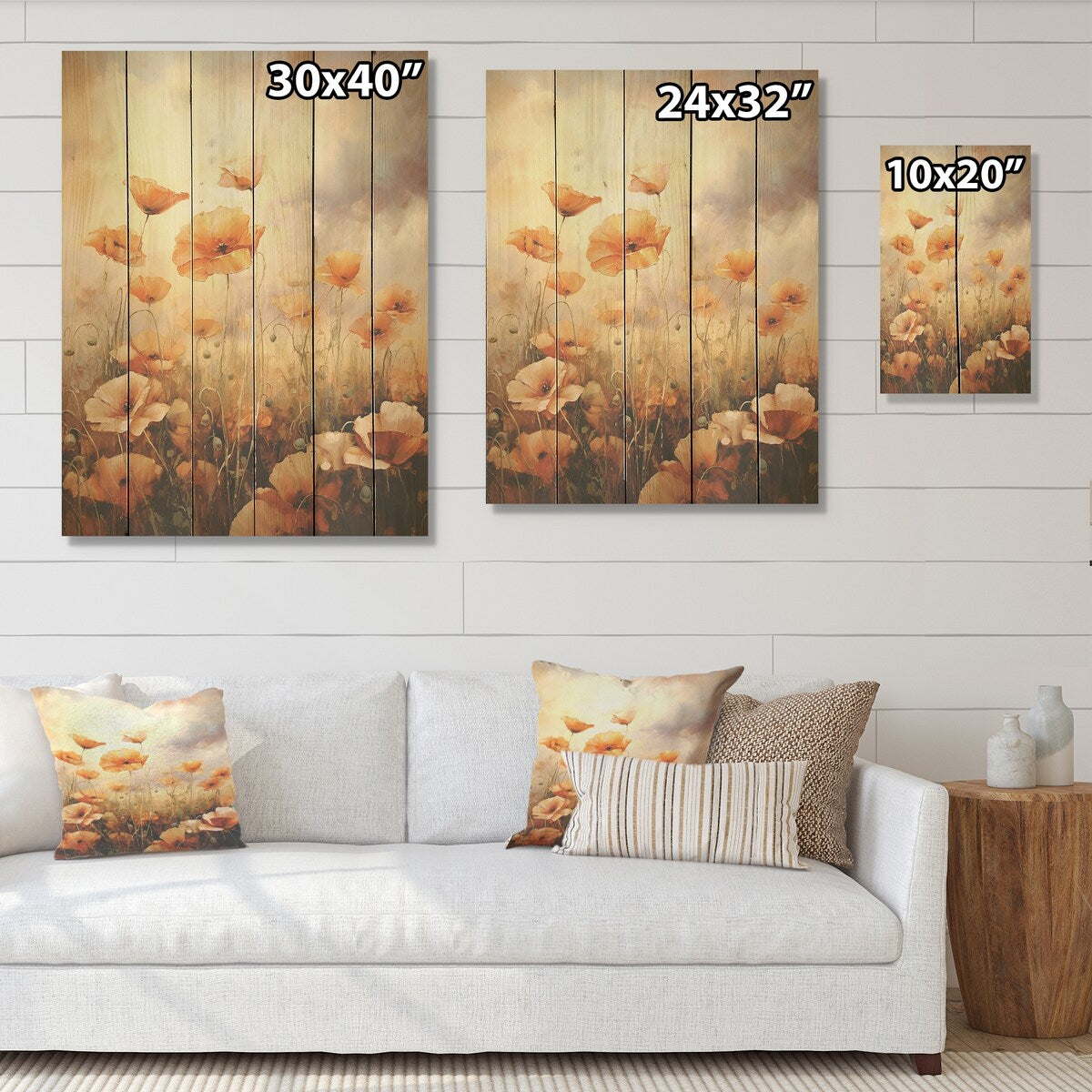 Designart "Copper Clouds Field Of Poppies" Poppies Wood Wall Decor - Traditional Brown Wood Panel On Natural Pine Wood