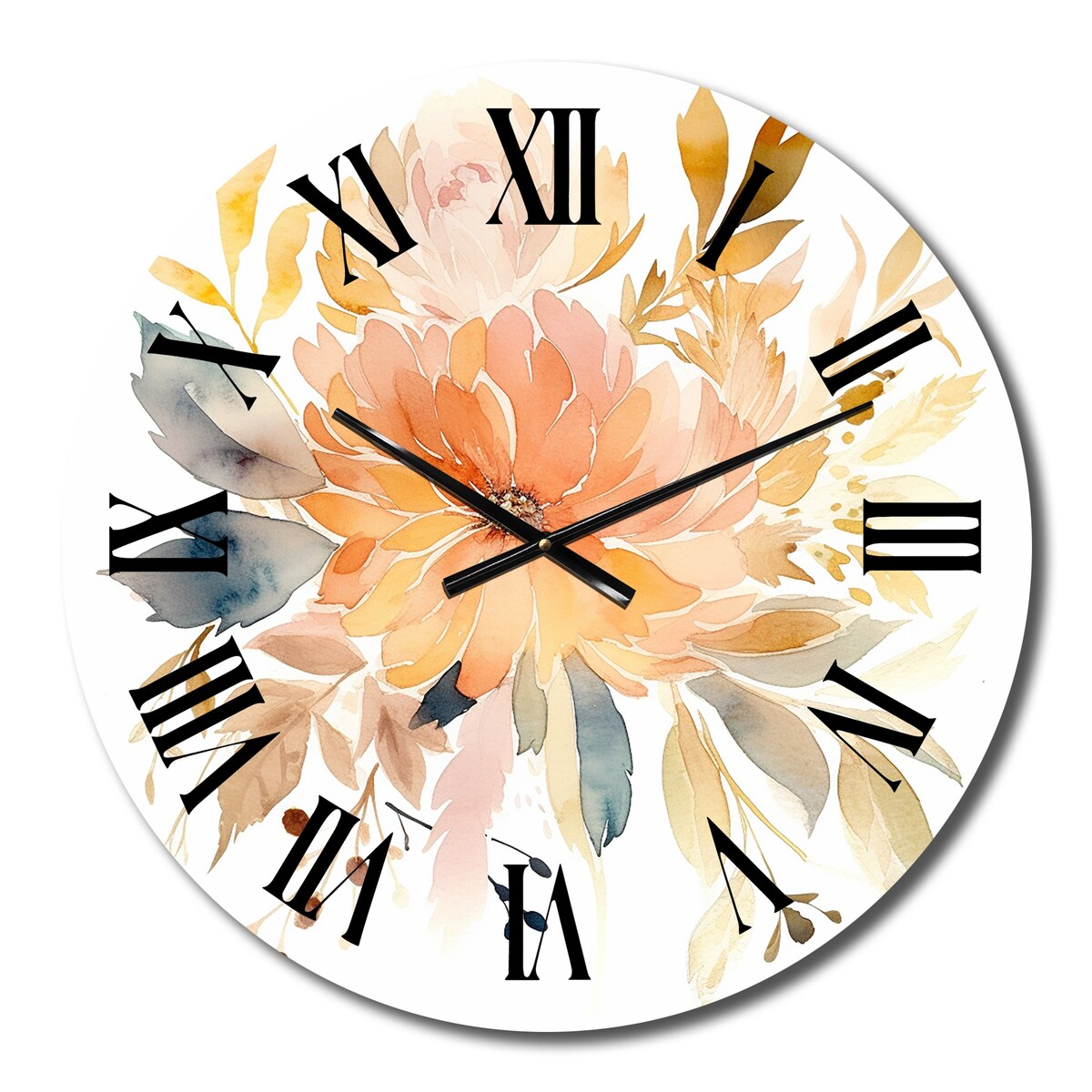Designart "Coral Beige Meadow Wildflower III" Floral Oversized Wall Clock