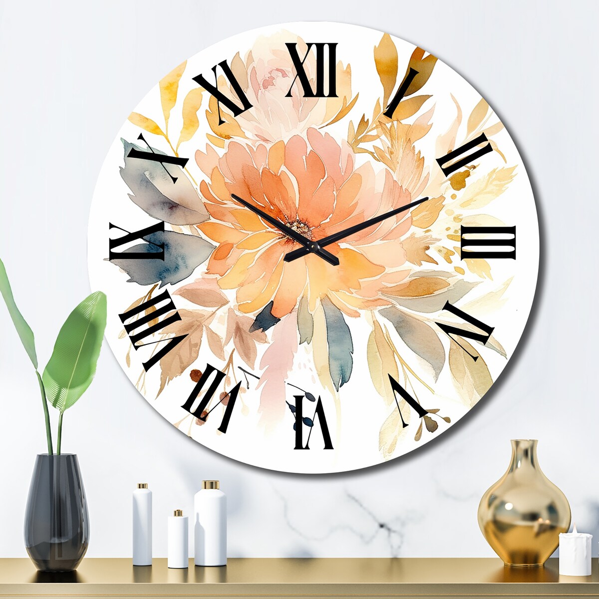 Designart "Coral Beige Meadow Wildflower III" Floral Oversized Wall Clock