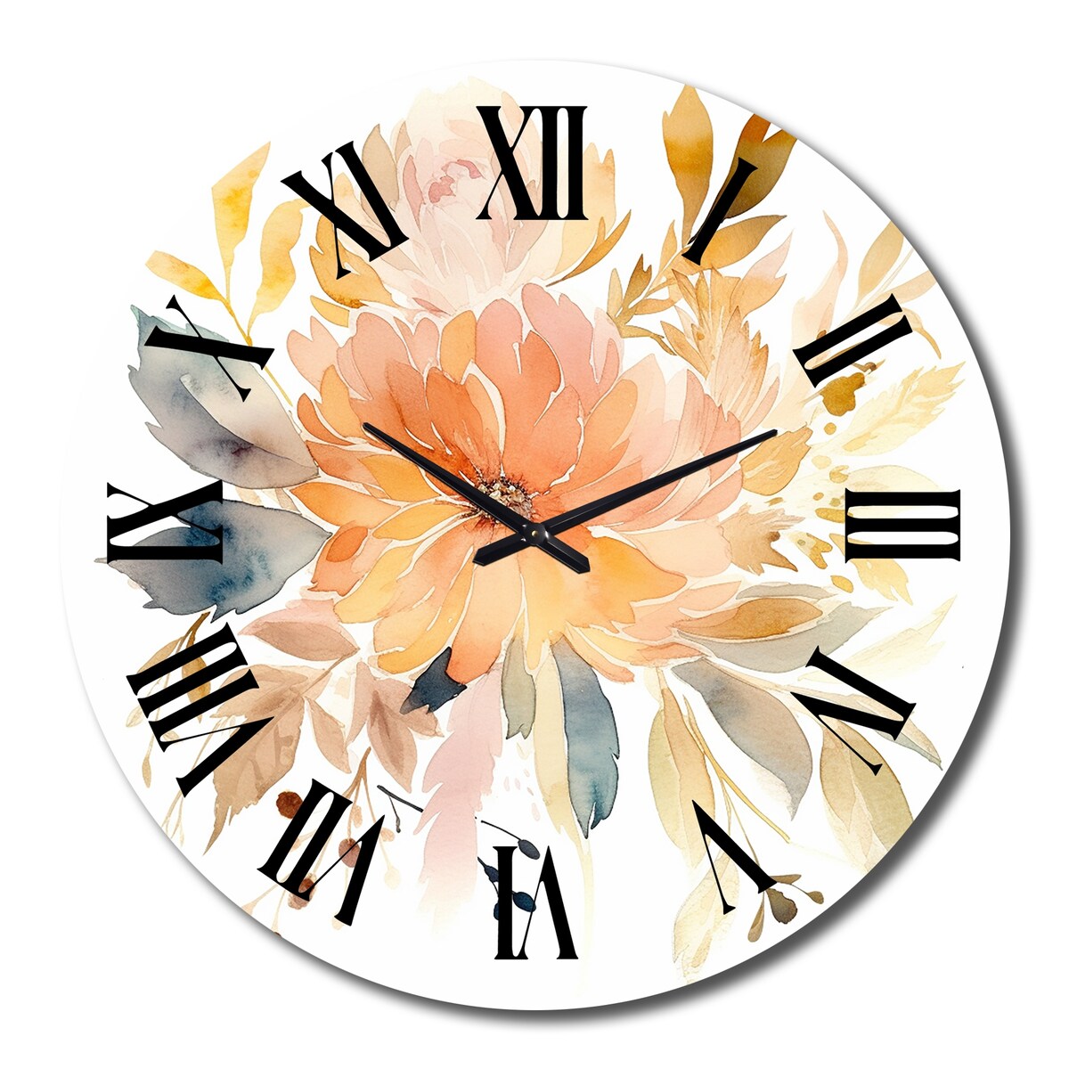 Designart "Coral Beige Meadow Wildflower III" Floral Oversized Wall Clock