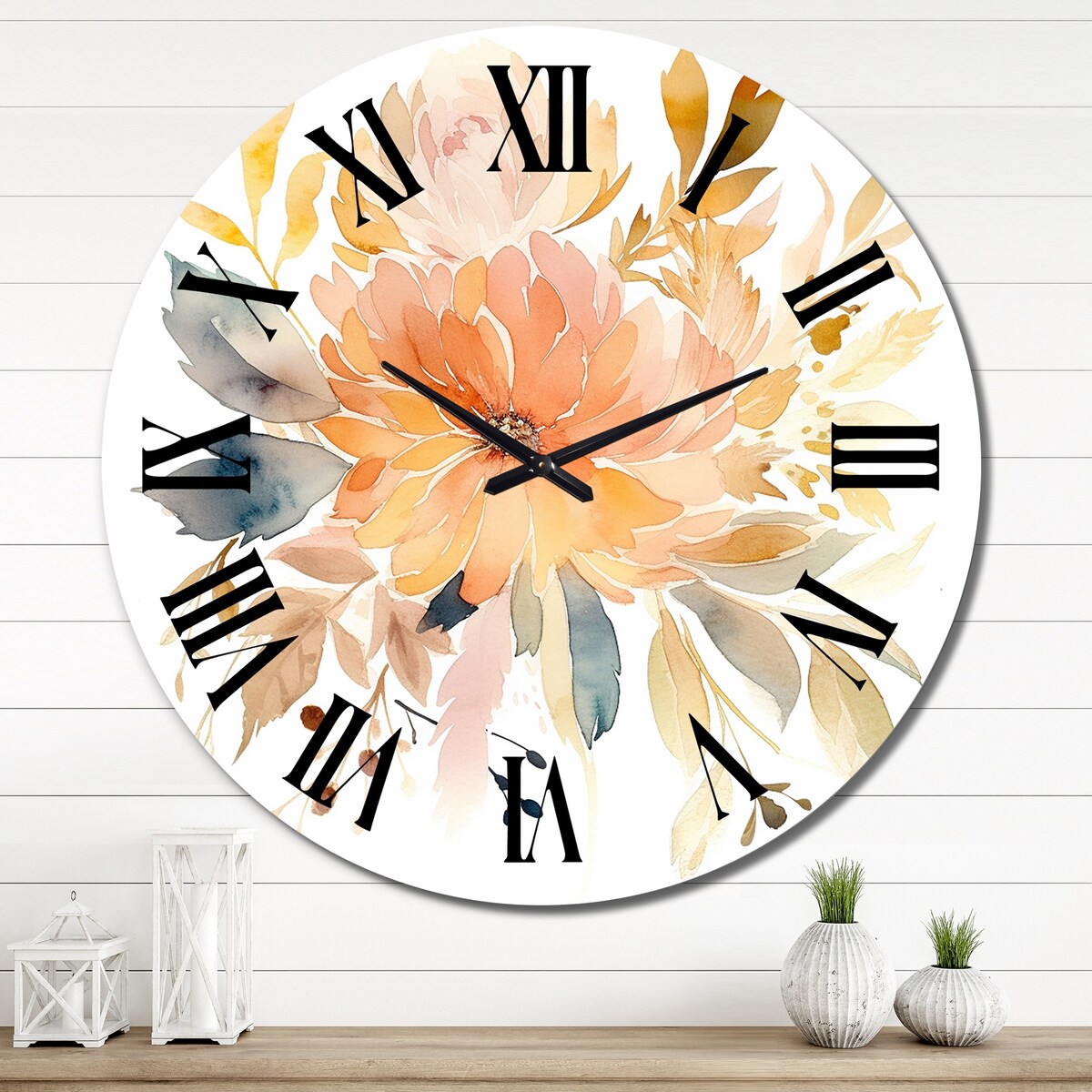 Designart "Coral Beige Meadow Wildflower III" Floral Oversized Wall Clock