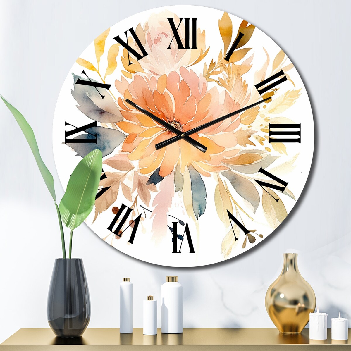 Designart "Coral Beige Meadow Wildflower III" Floral Oversized Wall Clock