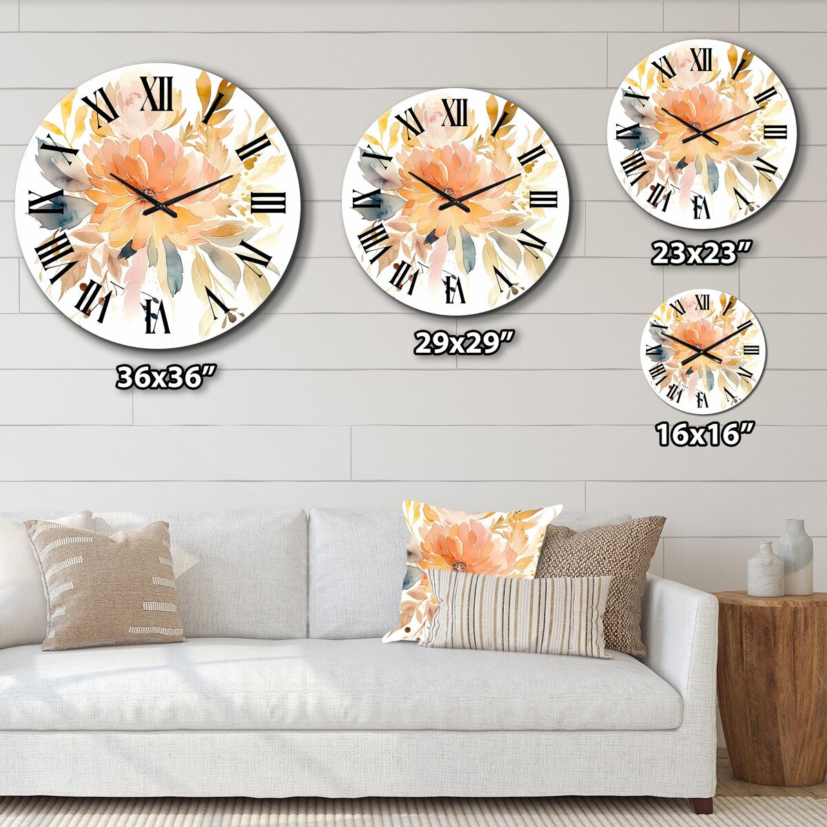Designart "Coral Beige Meadow Wildflower III" Floral Oversized Wall Clock