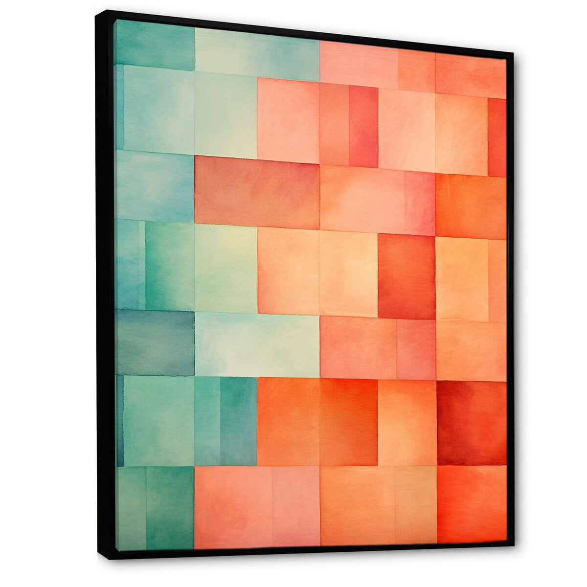 Designart "Coral Cubes Melody Shapes" Abstract Shapes Framed Canvas Wall Art