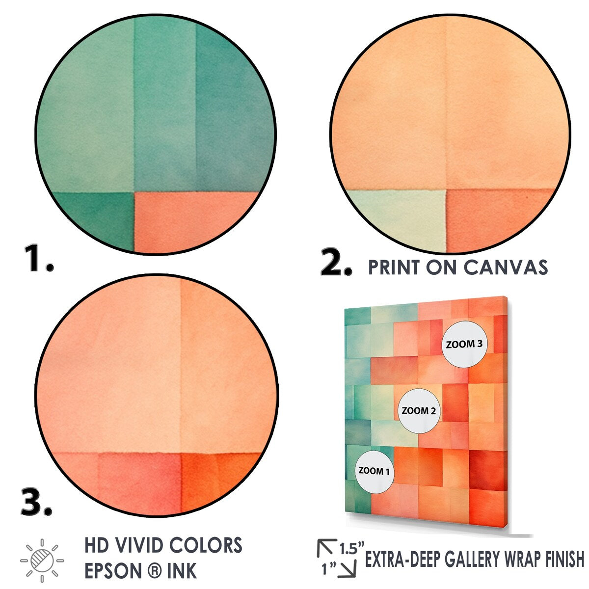 Designart "Coral Cubes Melody Shapes" Abstract Shapes Framed Canvas Wall Art