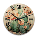 Designart "Coral Green Cactus Desert Blooms Pointillism I" Floral Oversized Wood Wall Clock