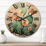 Designart "Coral Green Cactus Desert Blooms Pointillism I" Floral Oversized Wood Wall Clock