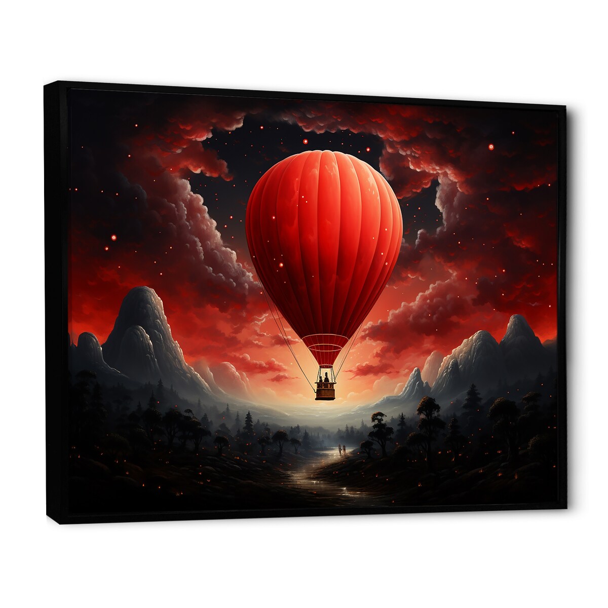 Designart "Coral Hot Air Balloons Take Flight I" Hot Air Balloon Framed Wall Art Prints