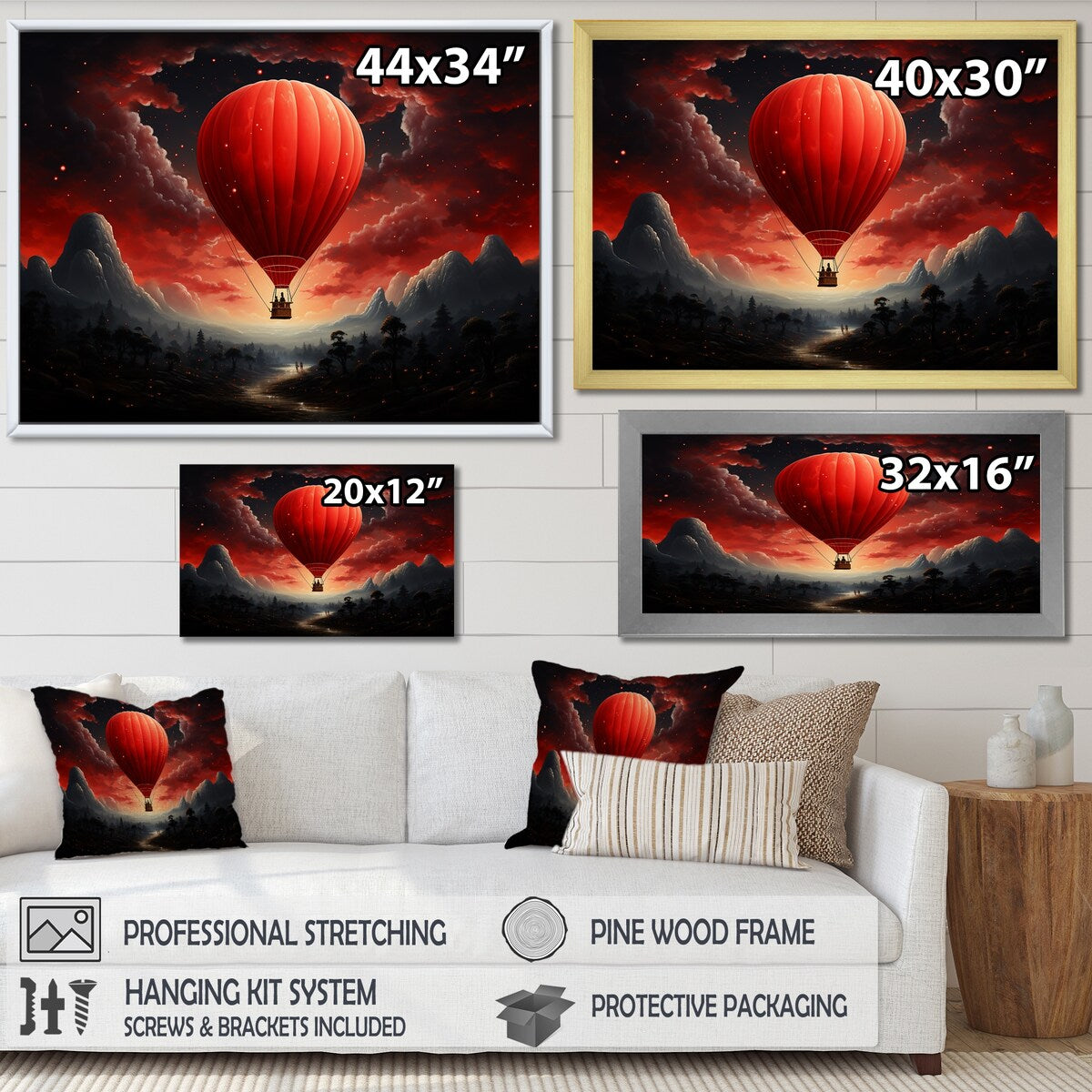 Designart "Coral Hot Air Balloons Take Flight I" Hot Air Balloon Framed Wall Art Prints