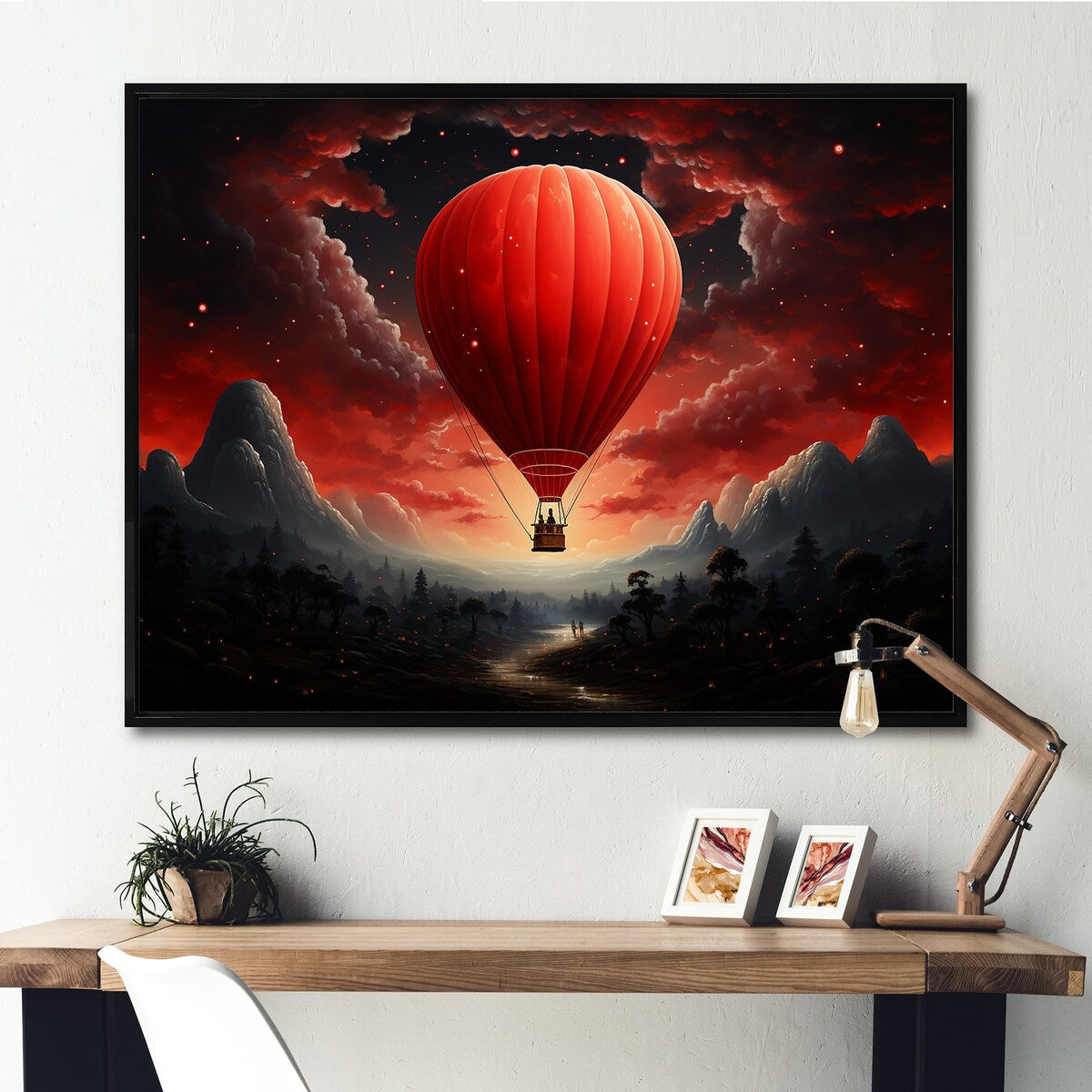 Designart "Coral Hot Air Balloons Take Flight I" Hot Air Balloon Framed Wall Art Prints