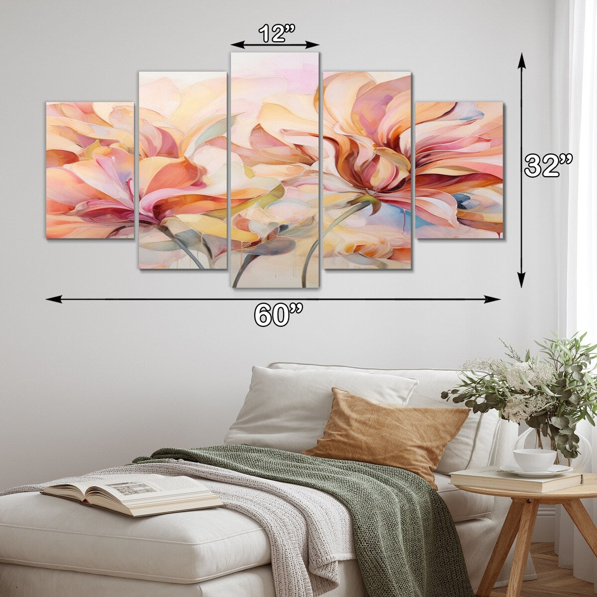 Designart "Coral Petal Symphony II" Abstract Botanicals Art Living Room Set