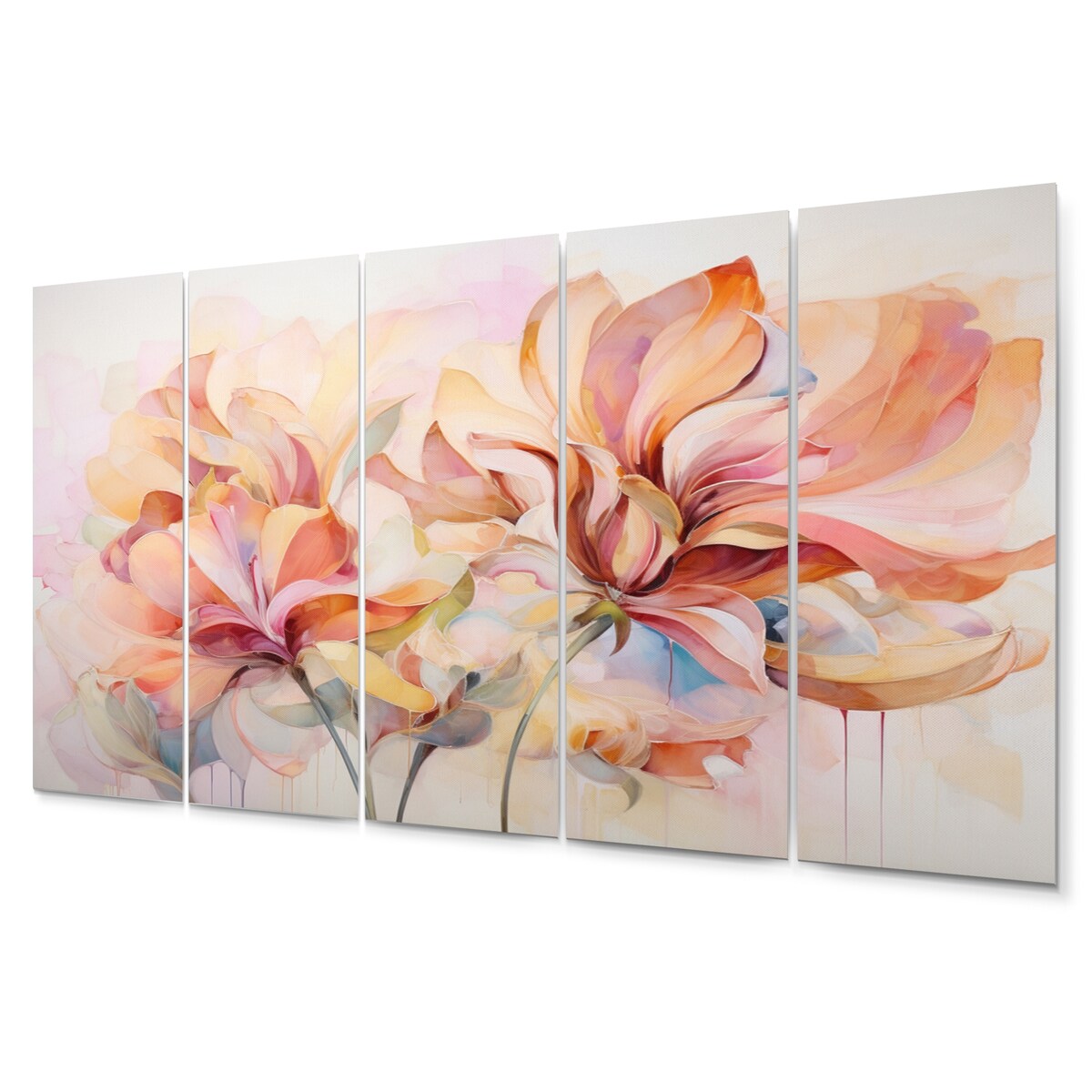 Designart "Coral Petal Symphony II" Abstract Botanicals Art Living Room Set
