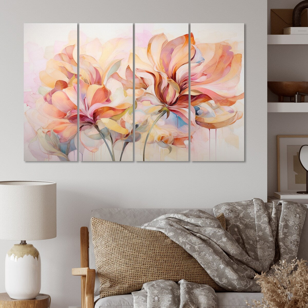 Designart "Coral Petal Symphony II" Abstract Botanicals Art Living Room Set