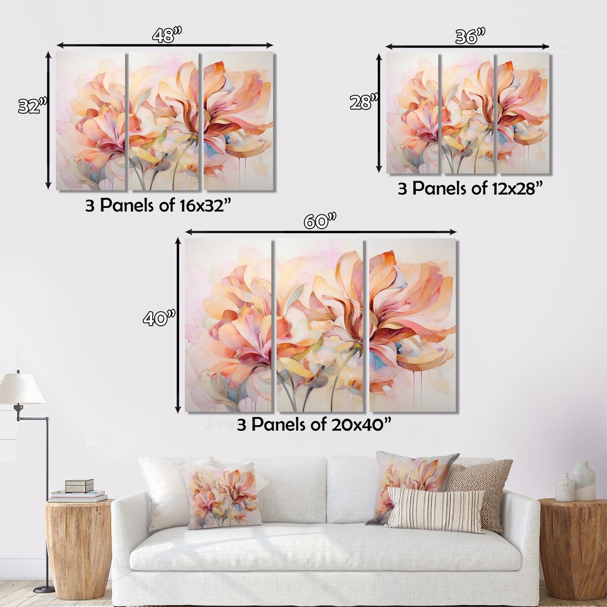 Designart "Coral Petal Symphony II" Abstract Botanicals Art Living Room Set