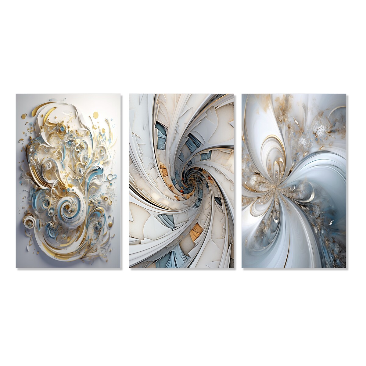 Designart "Cosmic Bliss Fractal Spiral V" Fractals Wall Art Set Of 3 - Transitional Printed Art Set For Bedroom