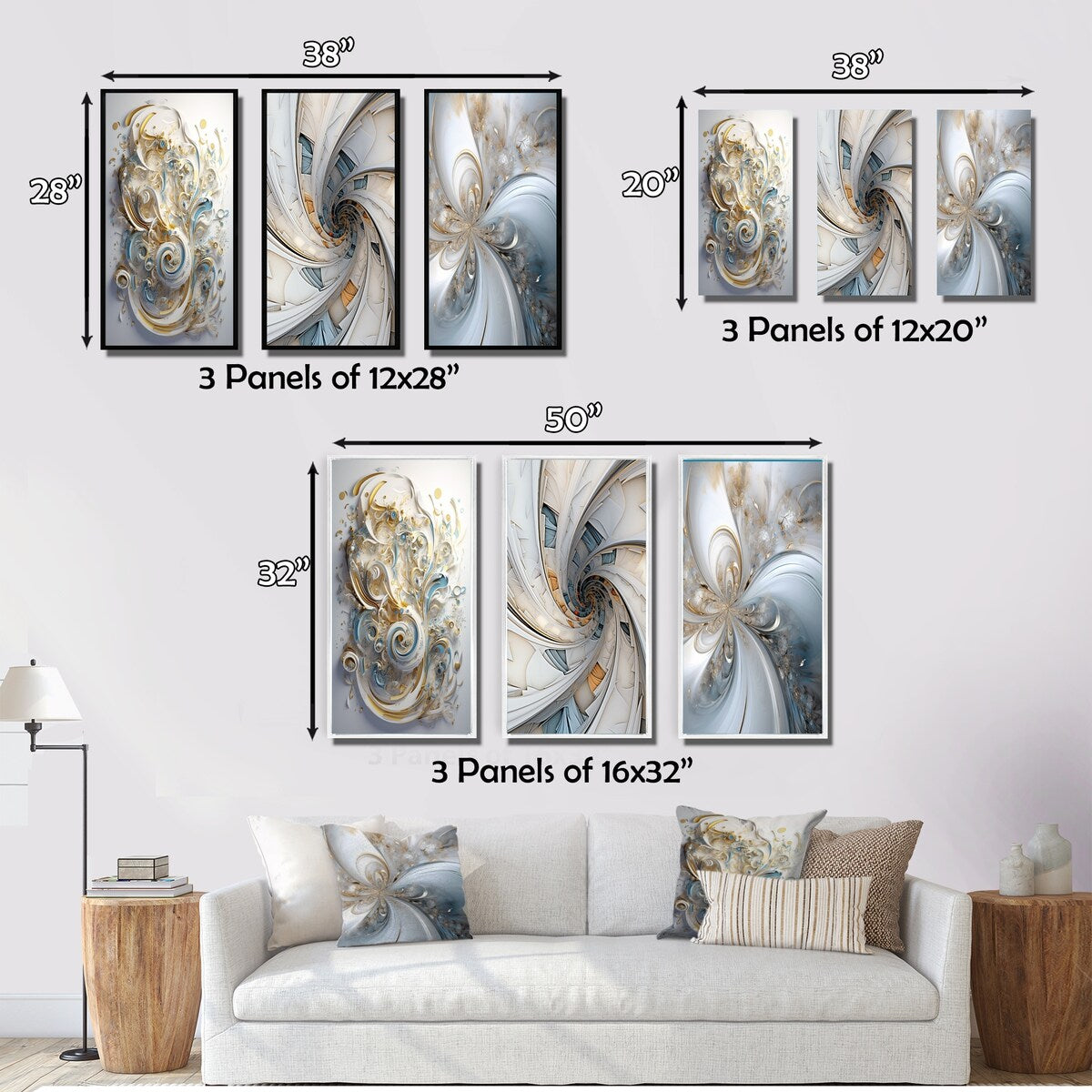 Designart "Cosmic Bliss Fractal Spiral V" Fractals Wall Art Set Of 3 - Transitional Printed Art Set For Bedroom