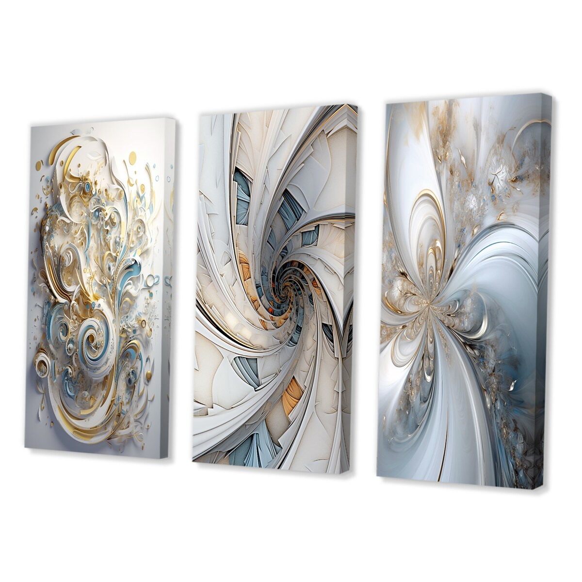 Designart "Cosmic Bliss Fractal Spiral V" Fractals Wall Art Set Of 3 - Transitional Printed Art Set For Bedroom