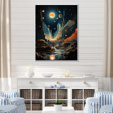 Designart "Cosmic Space Odyssey" Coastal Beach Orange Wall Decor - Coastal Bedroom Framed Canvas Wall Art