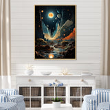 Designart "Cosmic Space Odyssey" Coastal Beach Orange Wall Decor - Coastal Bedroom Framed Canvas Wall Art