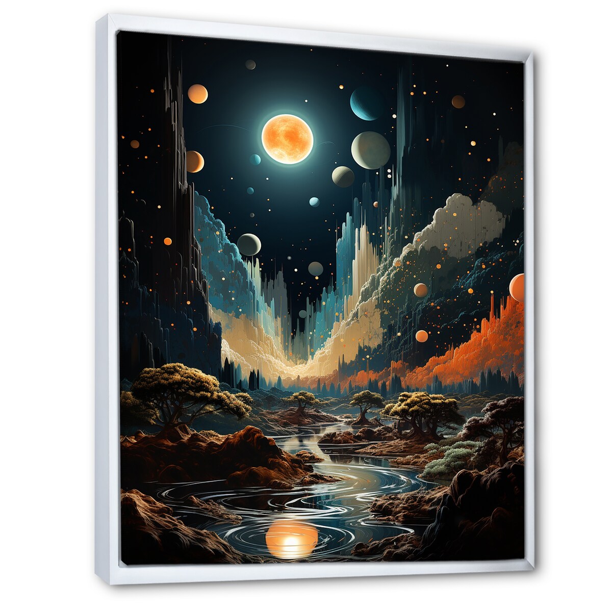Designart "Cosmic Space Odyssey" Coastal Beach Orange Wall Decor - Coastal Bedroom Framed Canvas Wall Art